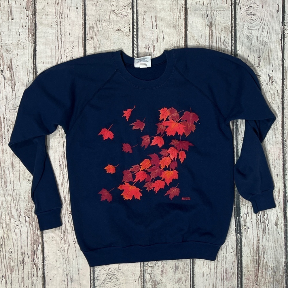 Vintage 1980s Autumn Fall Leaves Crewneck 1980s Pullover Large Sweatshirt